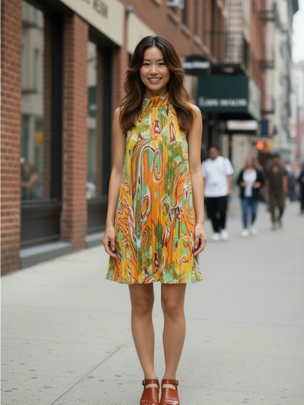 Vixen Yellow Green Swirl Mini Halter Dress